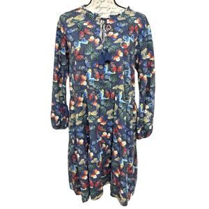 Johnny Was PAPILLON TIERED DRESS Size S Butterfly Print Tassel Tie Neck Boho